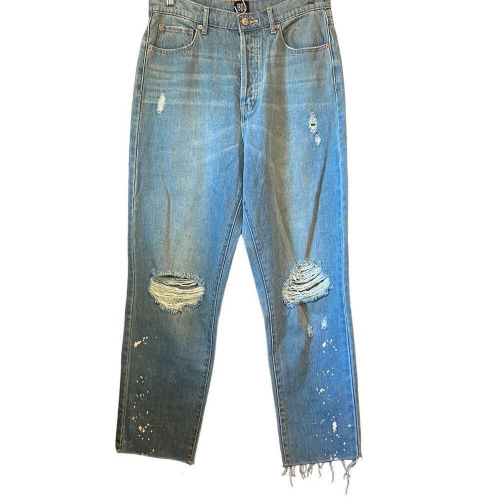 BDG‎ Urban Outfitters Distressed Ripped Mom Jeans Frayed Hem Light Wash Denim